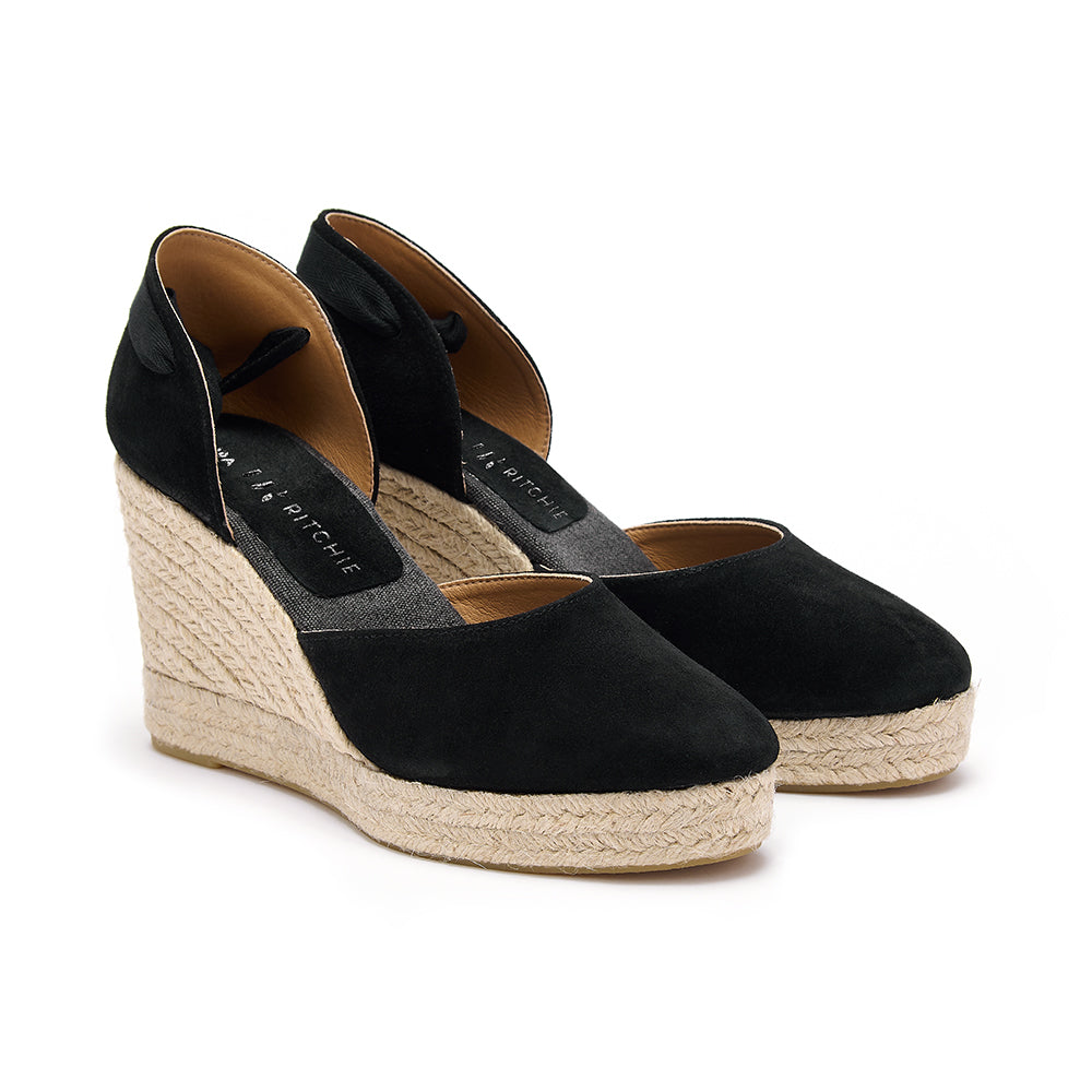 Sofia Espadrille Wedge Black Suede – Dida Ritchie - Main Image