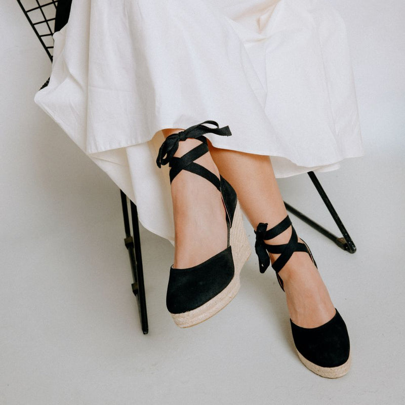 Sofia Espadrille Wedge - Black Suede