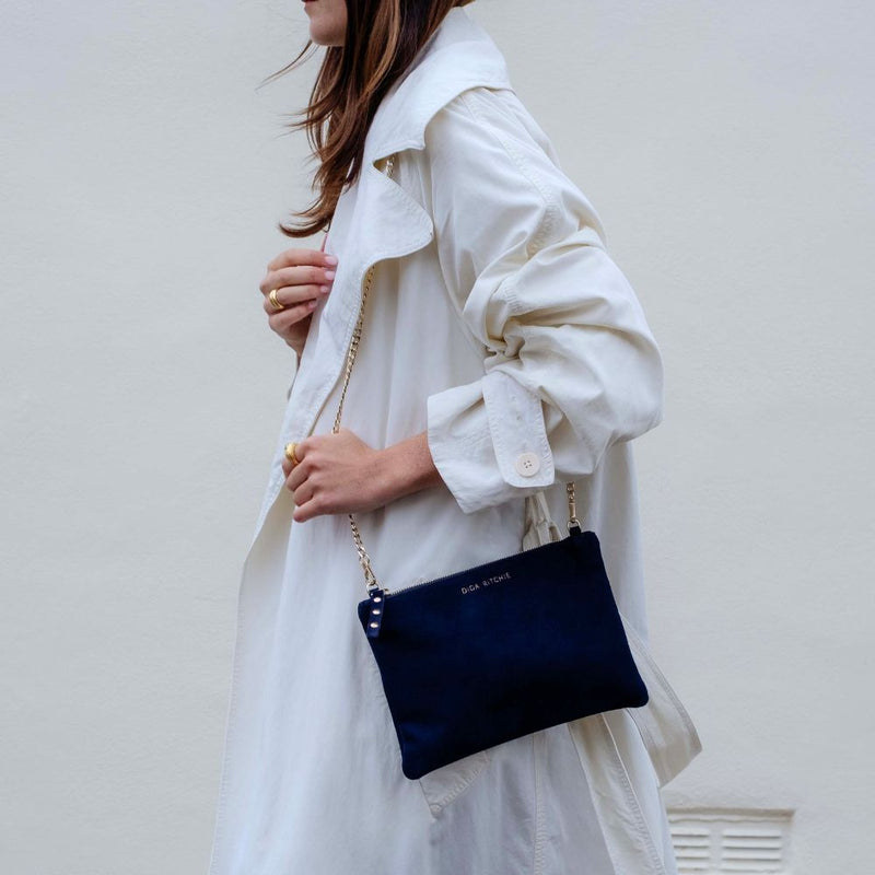 Cara 2.0 - Navy Suede Clutch Bag