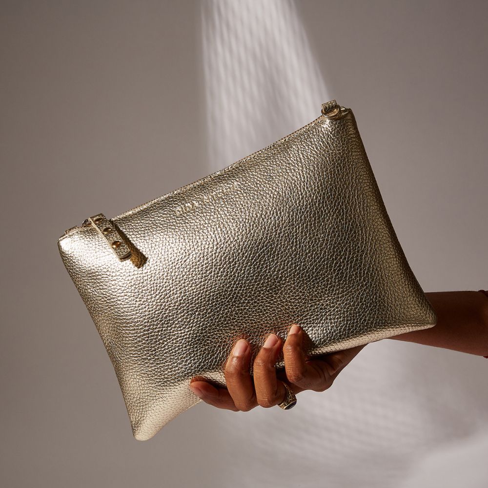Cara 2.0 - Metallic Leather Clutch Bag