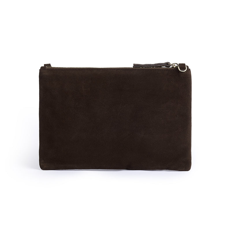 Cara 2.0 - Brown Suede Clutch Bag