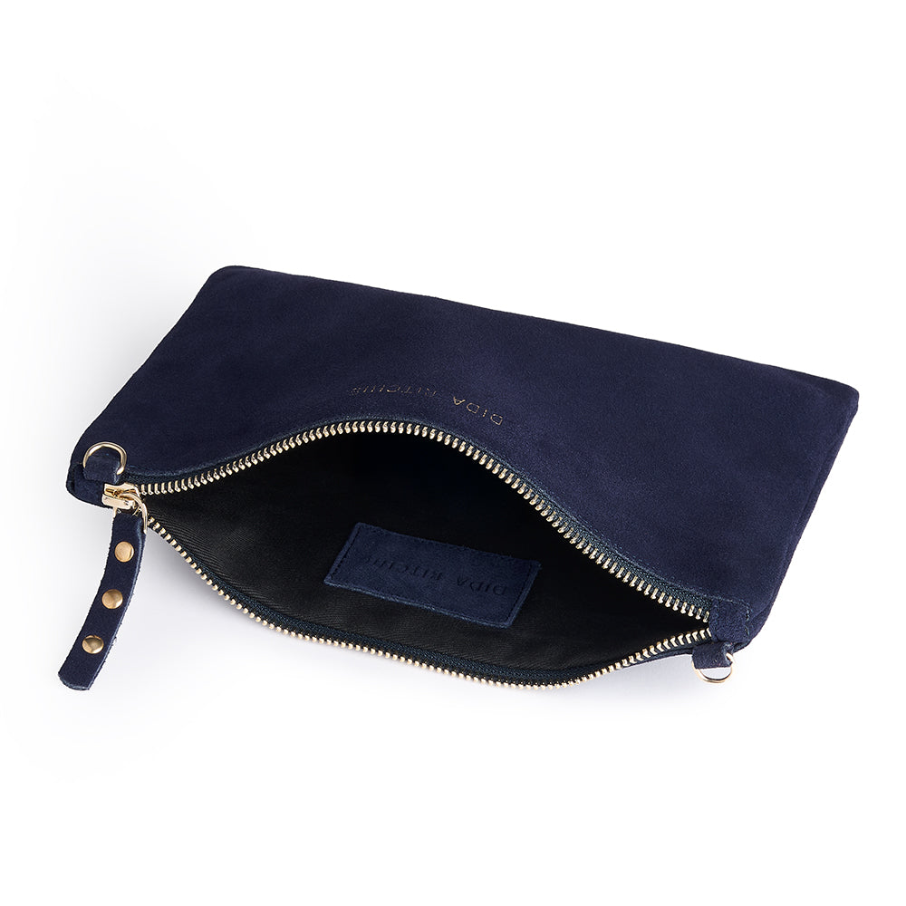 Cara Clutch Bag Navy Blue Suede – Dida Ritchie - Main Image