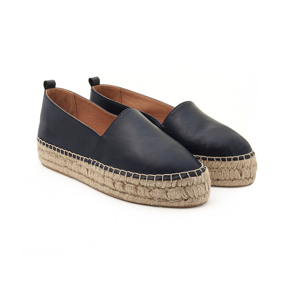black leather platform espadrilles